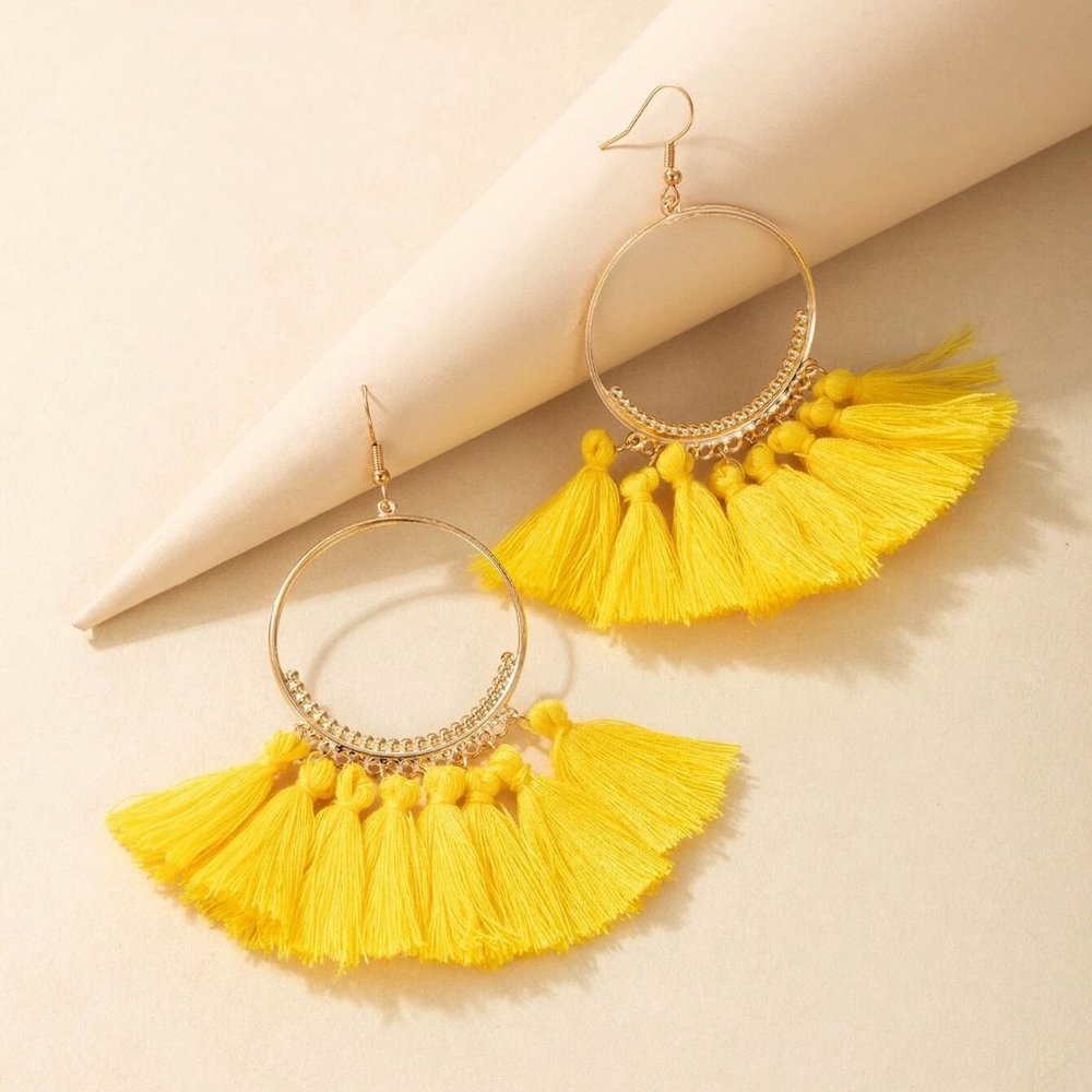NEW Yellow Fringe Tassel Earrings‎ Boho
